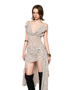 Flowering Girl Women Polka dot sleeveless irregular hem midi dress in apricot
