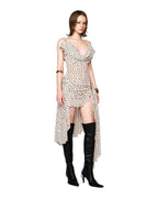 Flowering Girl Women Polka dot sleeveless irregular hem midi dress in apricot