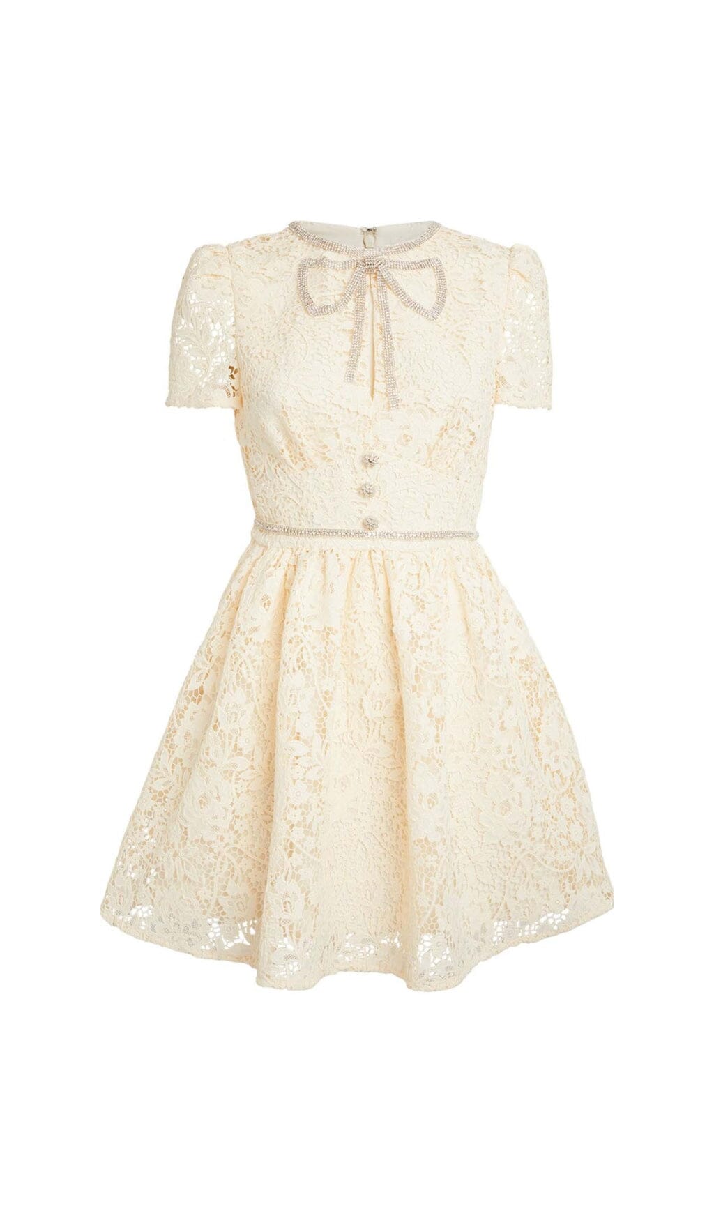 Flowering Girl Women Lace Bow Mini Dress In Cream Yellow