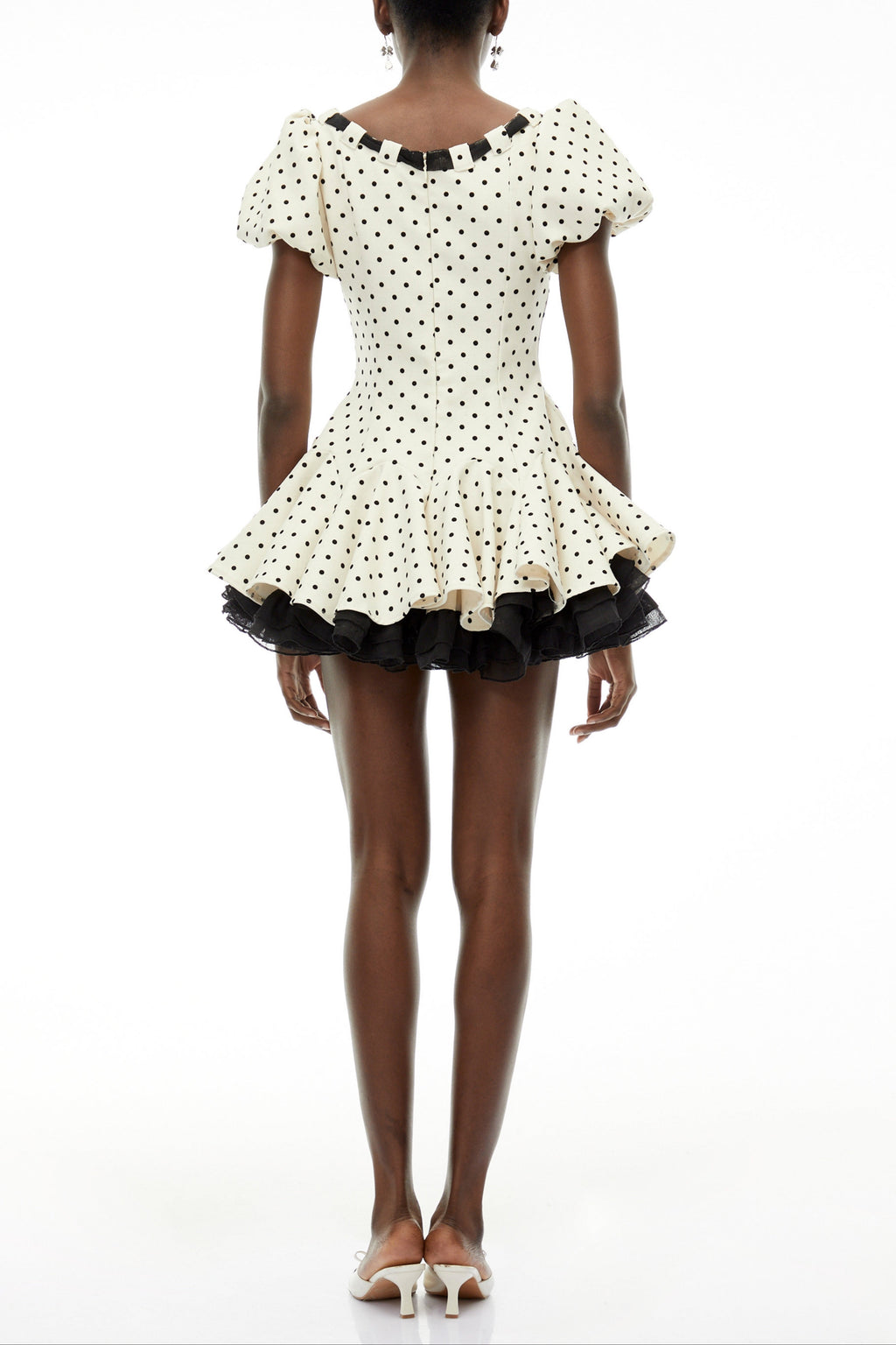 Wania White Polka Dot Mini Dress With Tie-Front