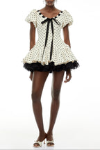 Wania White Polka Dot Mini Dress With Tie-Front