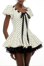 Wania White Polka Dot Mini Dress With Tie-Front