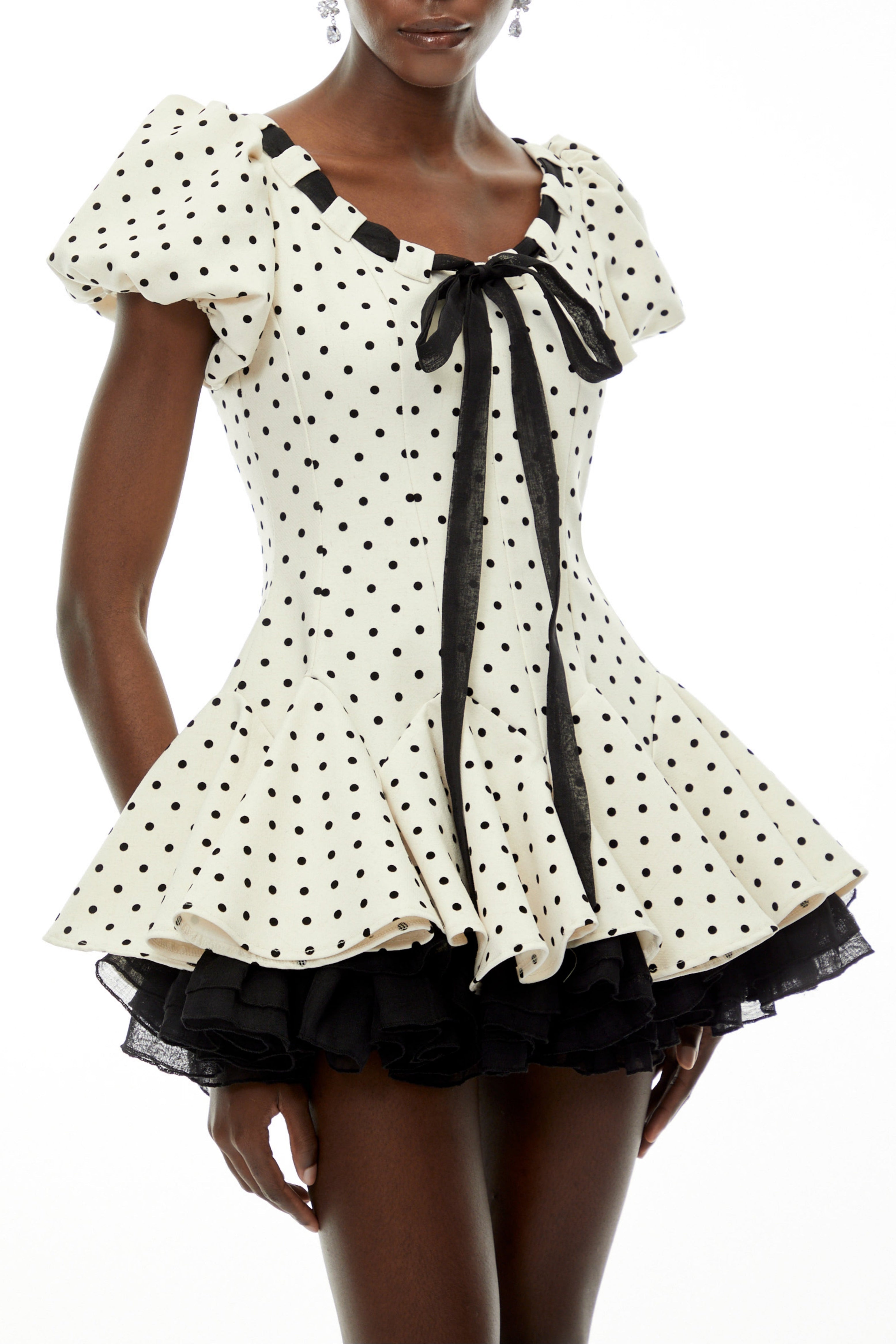 Wania White Polka Dot Mini Dress With Tie-Front