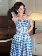 Flowering Girl Women virginia plaid strap maxi dress in blue