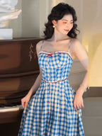 Flowering Girl Women virginia plaid strap maxi dress in blue