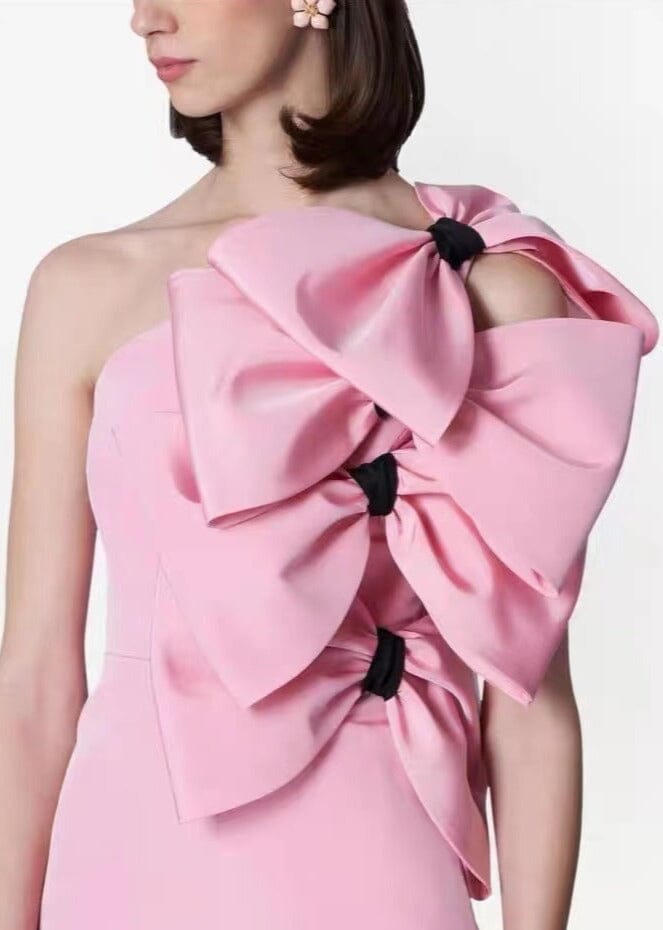 Flowering Girl Women Bow-Detailed Silk Mini Dress In Pink