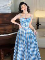 Flowering Girl Women virginia plaid strap maxi dress in blue