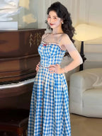 Flowering Girl Women virginia plaid strap maxi dress in blue