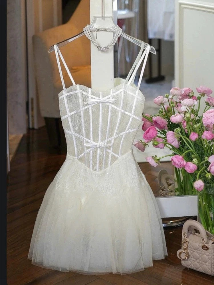 Flowering Girl Women Bow Tulle Corset Mini Dress
