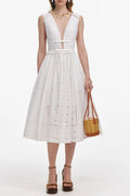 Flowering Girl Women White Cotton Broderie Midi Dress