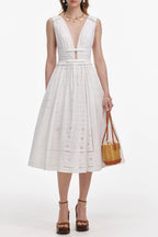 Flowering Girl Women White Cotton Broderie Midi Dress