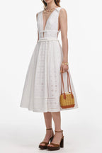 Flowering Girl Women White Cotton Broderie Midi Dress
