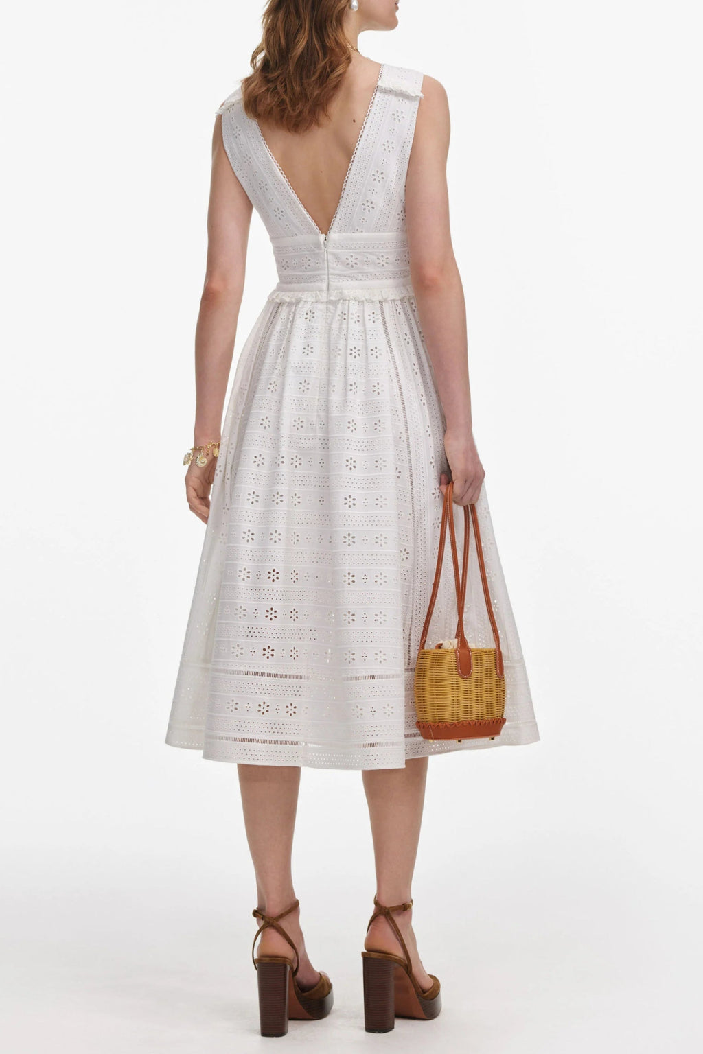 Flowering Girl Women White Cotton Broderie Midi Dress