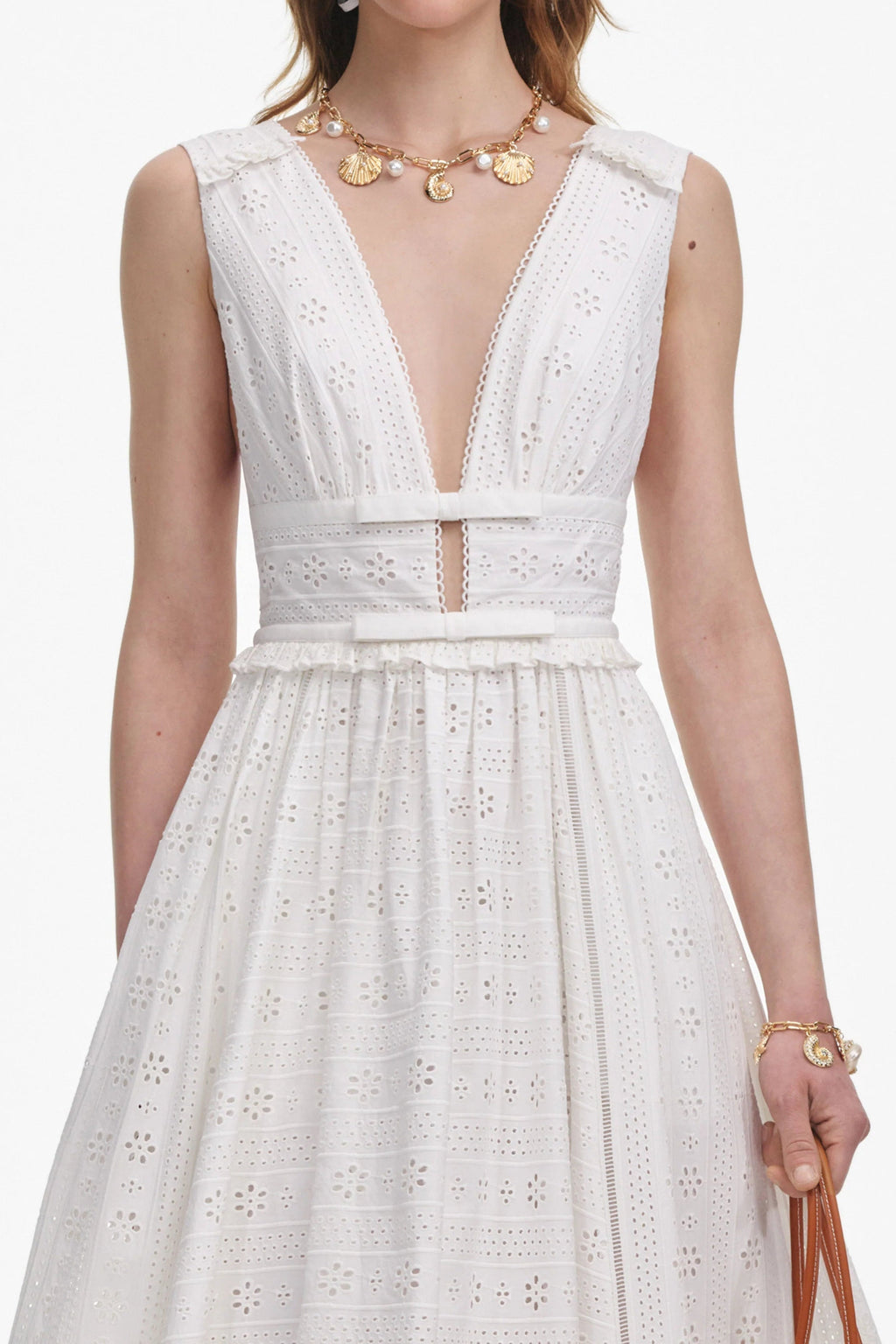 Flowering Girl Women White Cotton Broderie Midi Dress