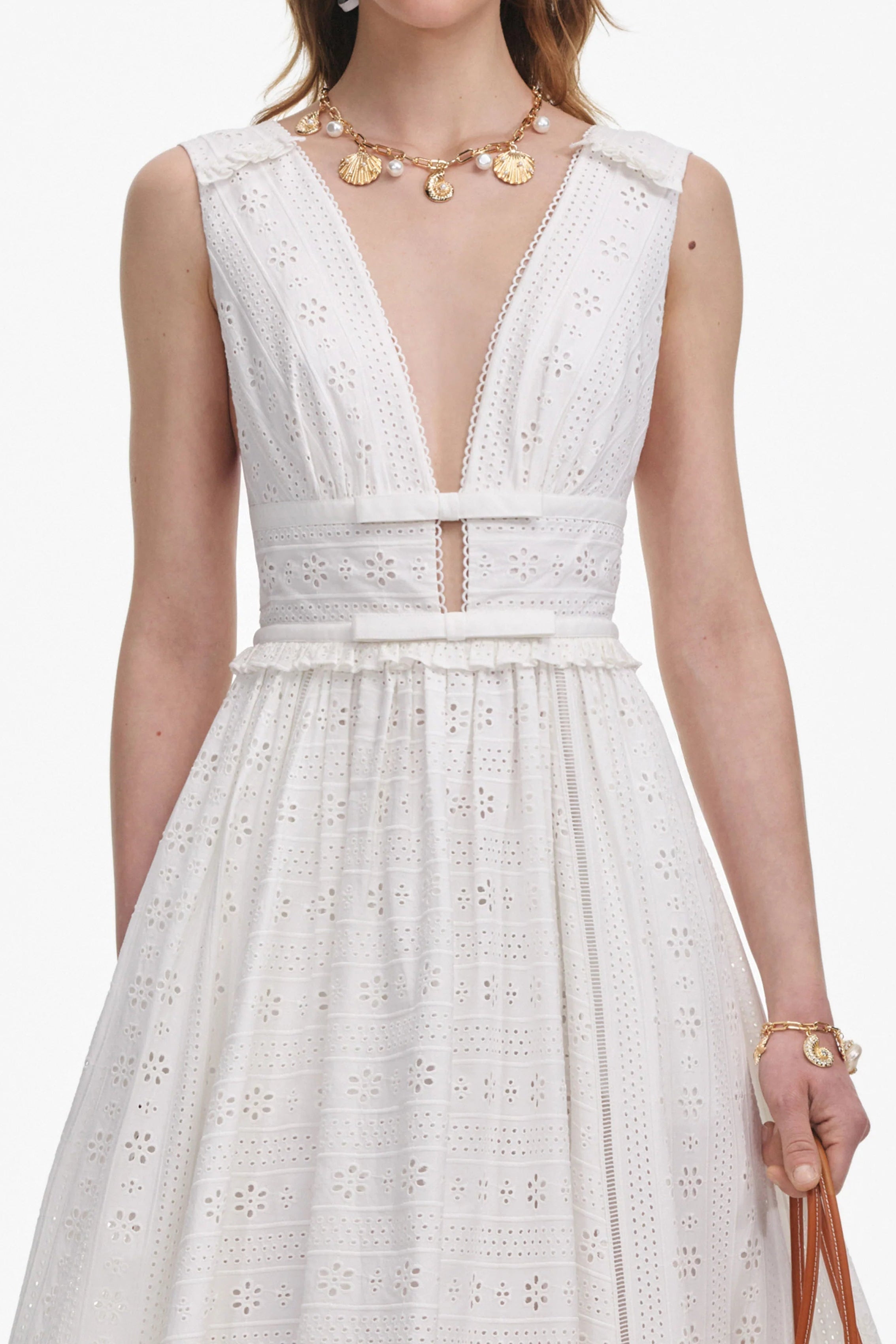 Flowering Girl Women White Cotton Broderie Midi Dress