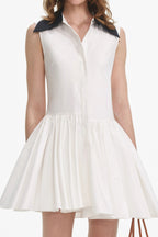 White Cotton Contrast Collar Mini Dress