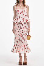 Flowering Girl Women White Floral Plisse Midi Skirt