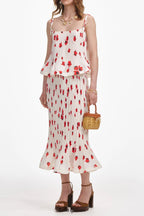 Flowering Girl Women White Floral Plisse Midi Skirt