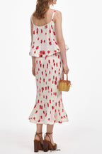 Flowering Girl Women White Floral Plisse Midi Skirt