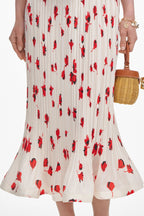 Flowering Girl Women White Floral Plisse Midi Skirt
