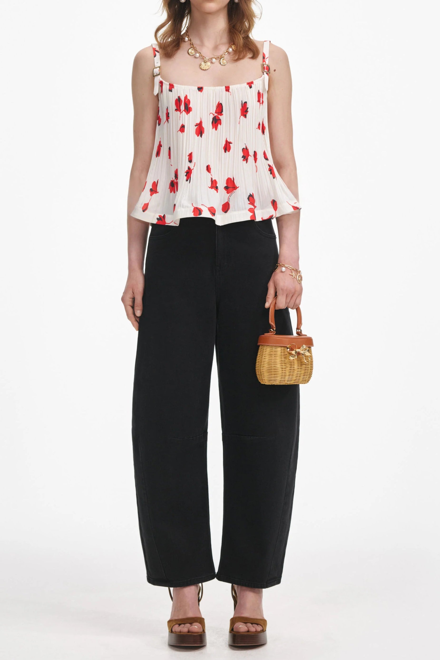 Flowering Girl Women White Floral Plisse Top