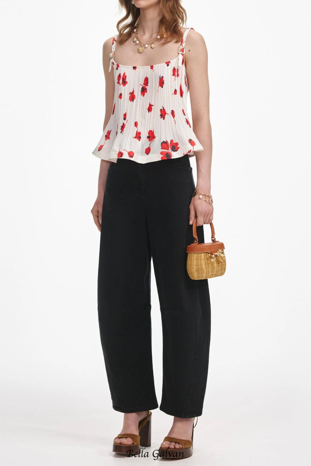 Flowering Girl Women White Floral Plisse Top