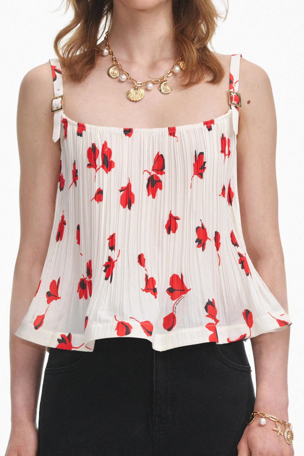 Flowering Girl Women White Floral Plisse Top