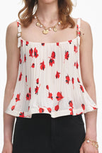 Flowering Girl Women White Floral Plisse Top