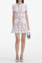 Flowering Girl Women White Lace Mini Dress