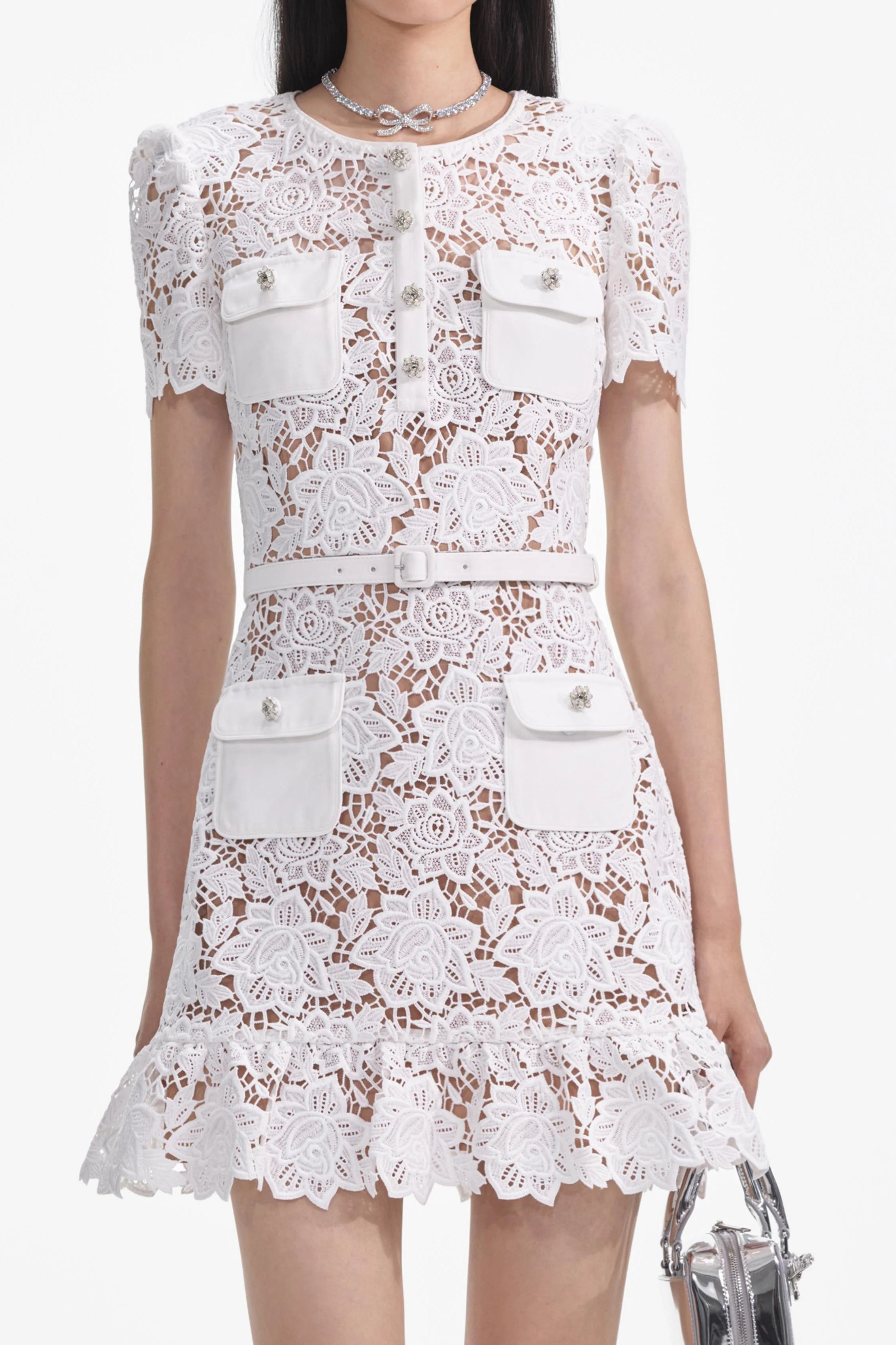 Flowering Girl Women White Lace Mini Dress