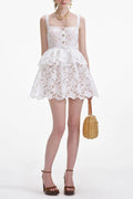 Flowering Girl Women White Lace Tiered Mini Dress