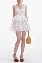 Flowering Girl Women White Lace Tiered Mini Dress