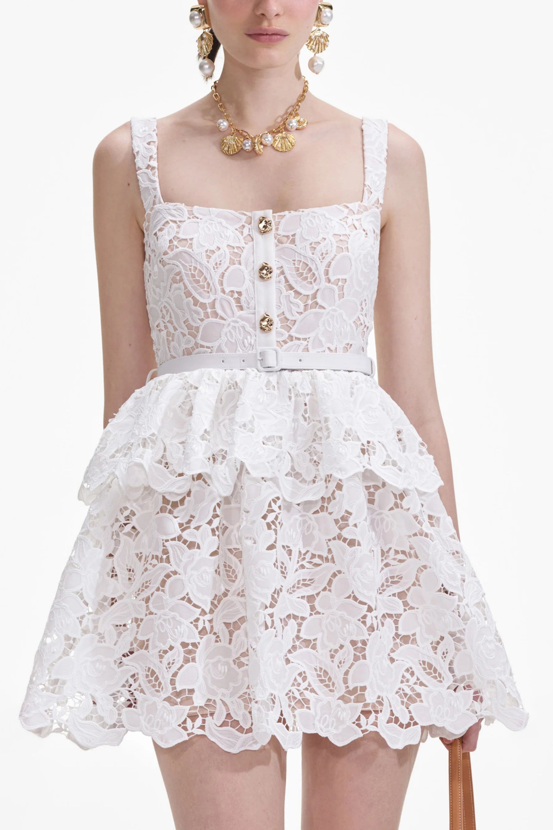 Flowering Girl Women White Lace Tiered Mini Dress