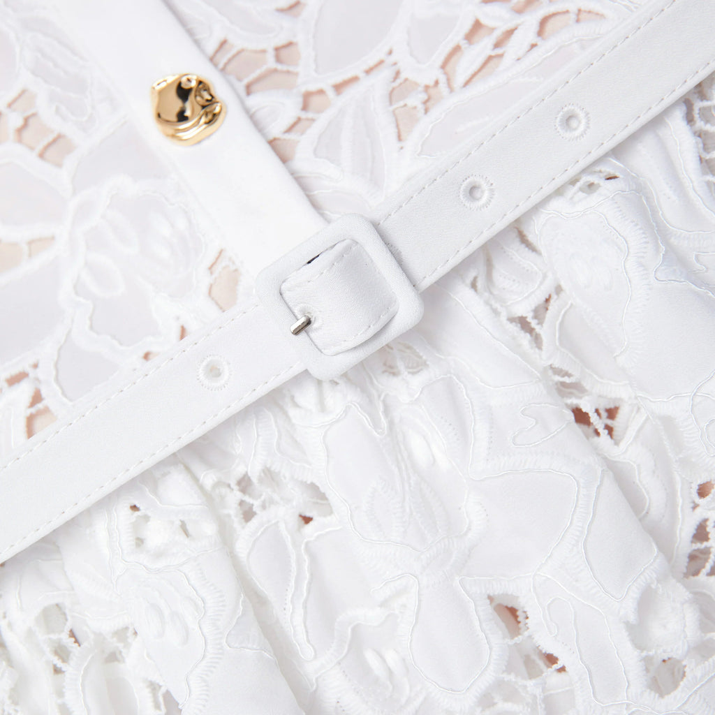 Flowering Girl Women White Lace Tiered Mini Dress