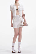 Flowering Girl Women White Sequin Crochet Mini Skirt