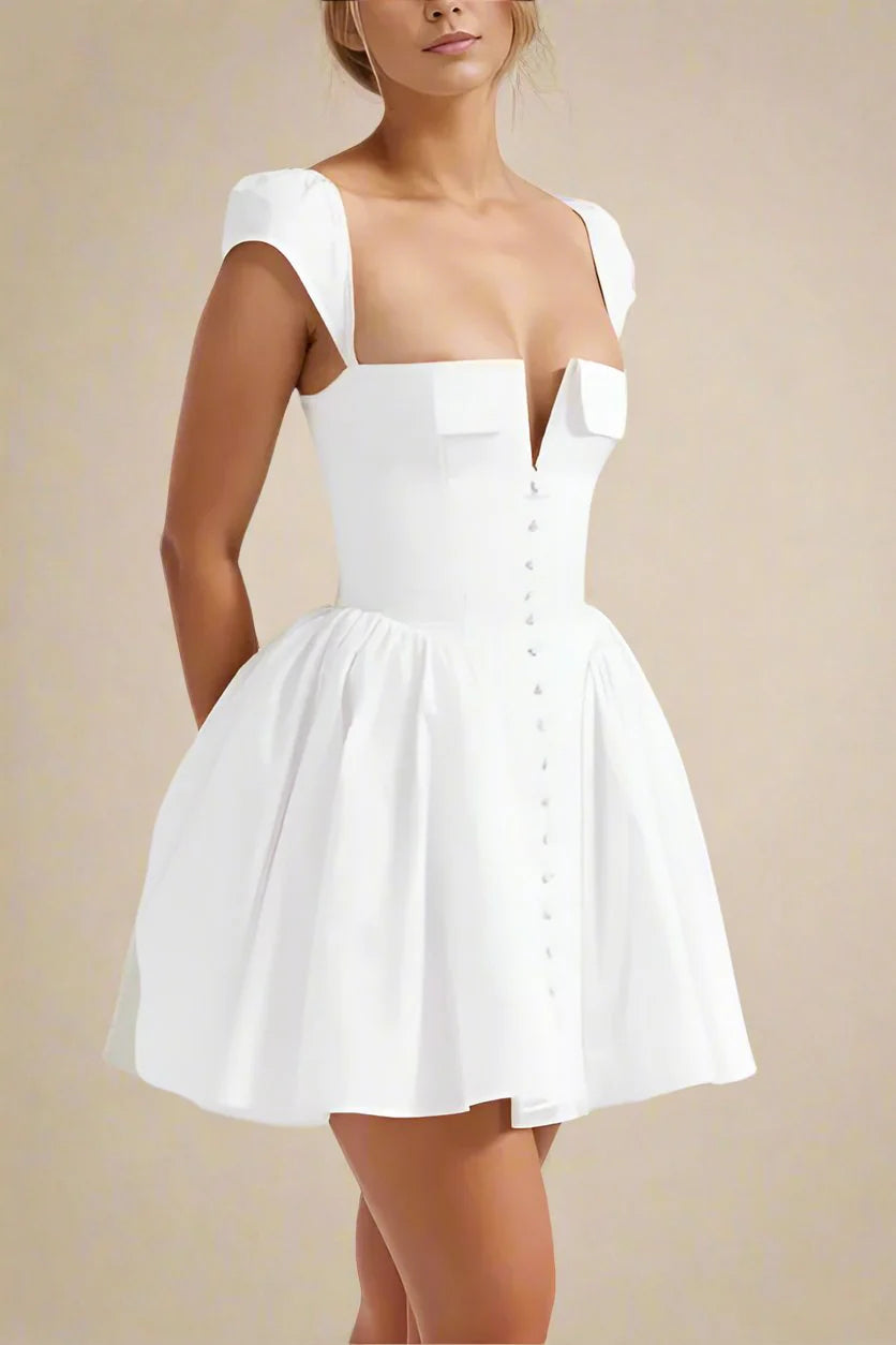 Flowering Girl Women Julie White Folded-Neck Bonded Sleeveless Mini Dress
