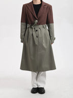 Flowering Girl Women Belted Blazer Trench Coat in Brown Gray