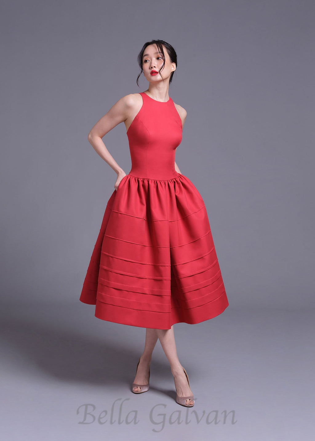 Flowering Girl Women Berry Bell-Shaped mini Dress in red