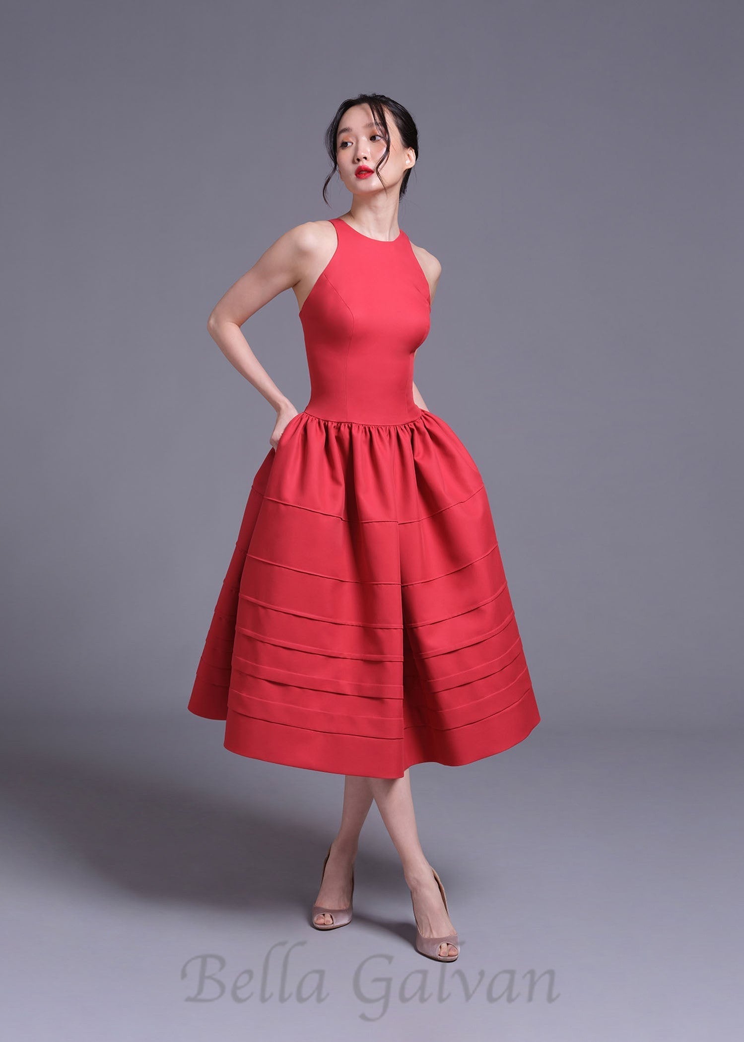 Flowering Girl Women Berry Bell-Shaped mini Dress in red