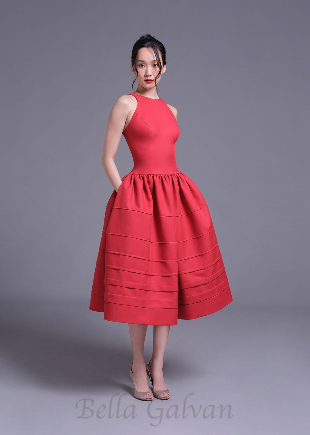 Flowering Girl Women Berry Bell-Shaped mini Dress in red