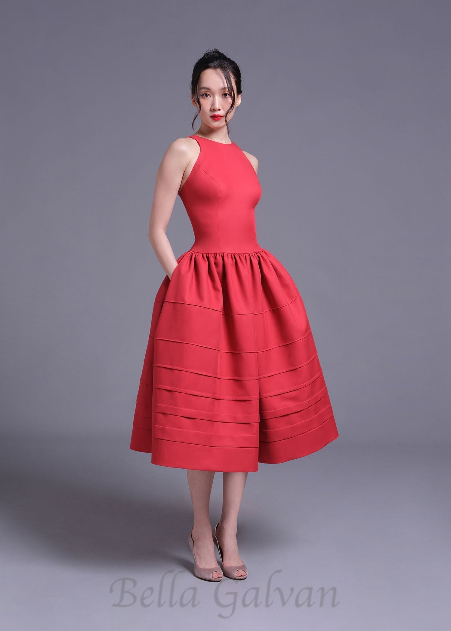 Flowering Girl Women Berry Bell-Shaped mini Dress in red