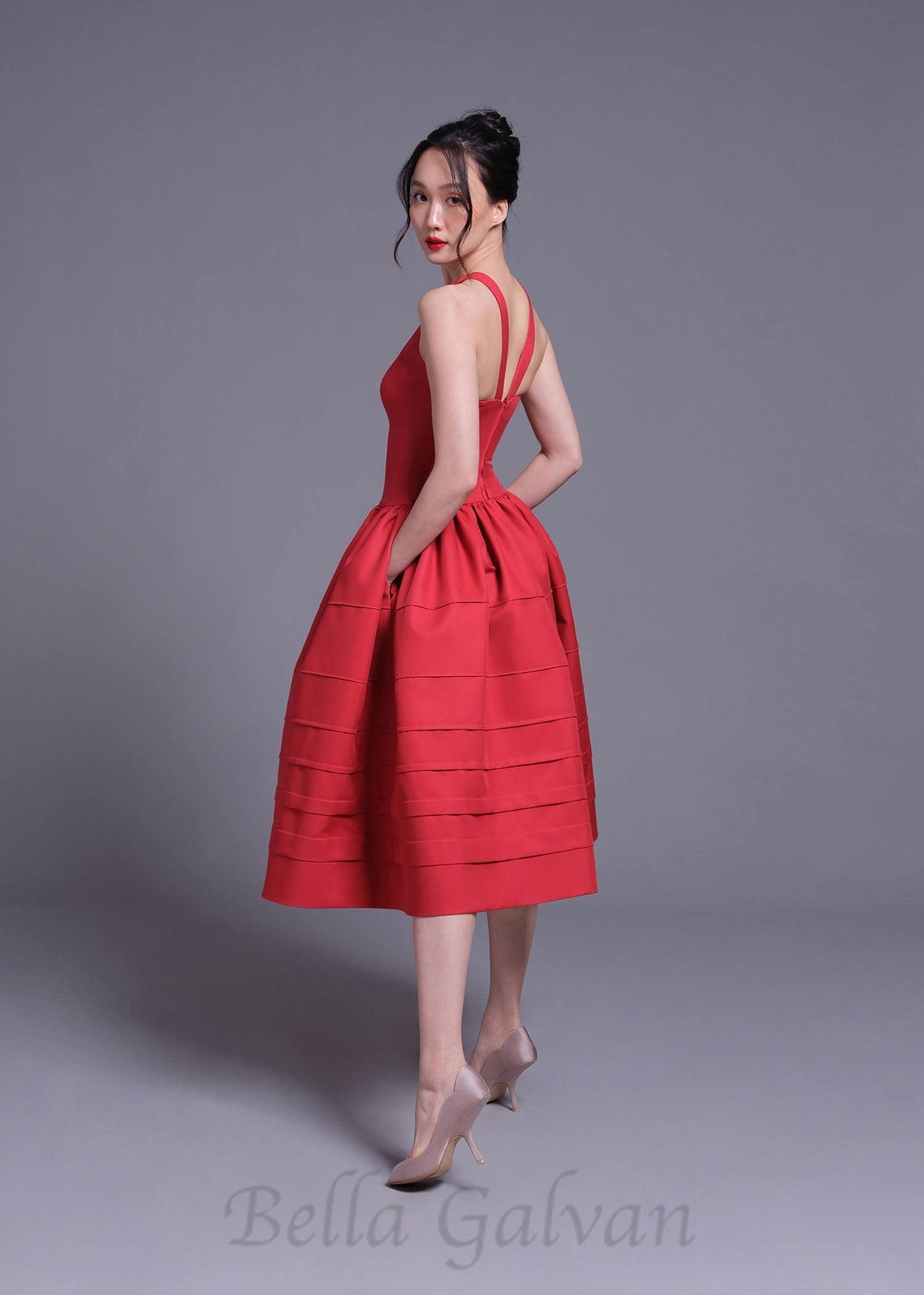 Flowering Girl Women Berry Bell-Shaped mini Dress in red
