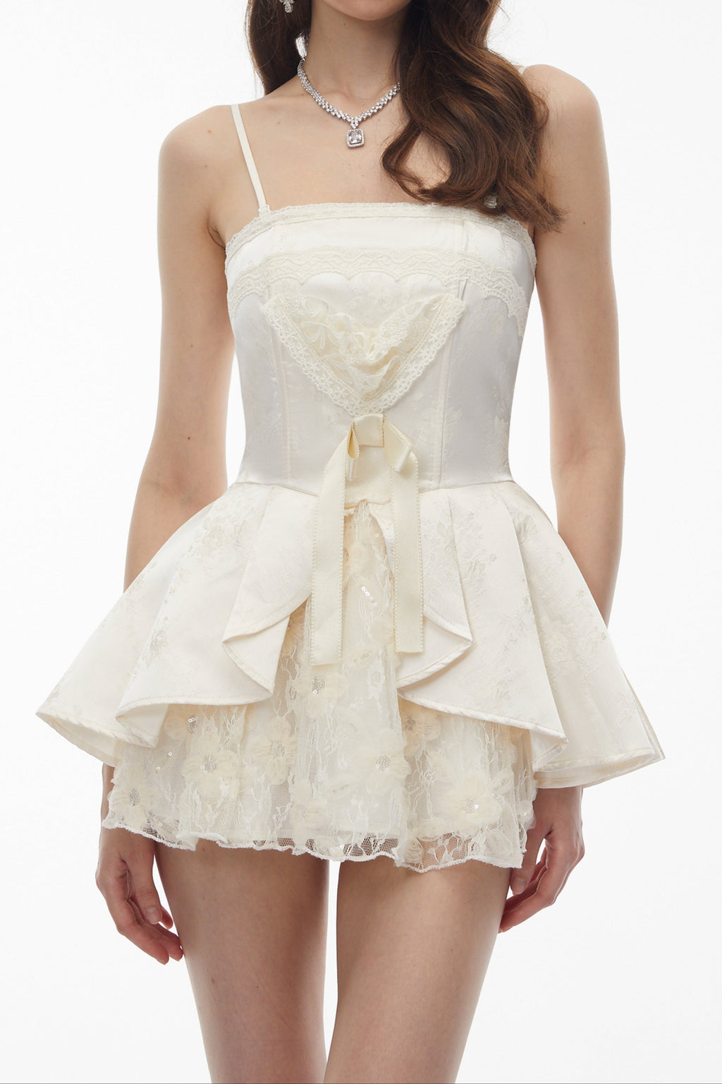 Flowering Girl Women Strapless Lace Trim Corset Peplum Skort Romper