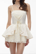 Flowering Girl Women Strapless Lace Trim Corset Peplum Skort Romper
