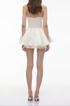 Flowering Girl Women Strapless Lace Trim Corset Peplum Skort Romper
