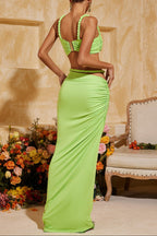 Flowering Girl Women Xinia Spaghetti Ruched Skirt Set In Green