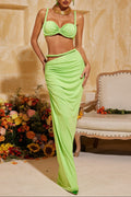 Flowering Girl Women Xinia Spaghetti Ruched Skirt Set In Green