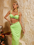 Flowering Girl Women Xinia Spaghetti Ruched Skirt Set In Green