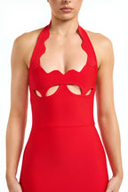 lara cutout backless Halter bandage maxi dress in red