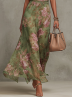 polly Green Floral Chiffon Halter Maxi Dress